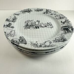 Disney Winnie the Pooh 10" Dinner Plates Set 4 Classic Sketch Christopher Robin